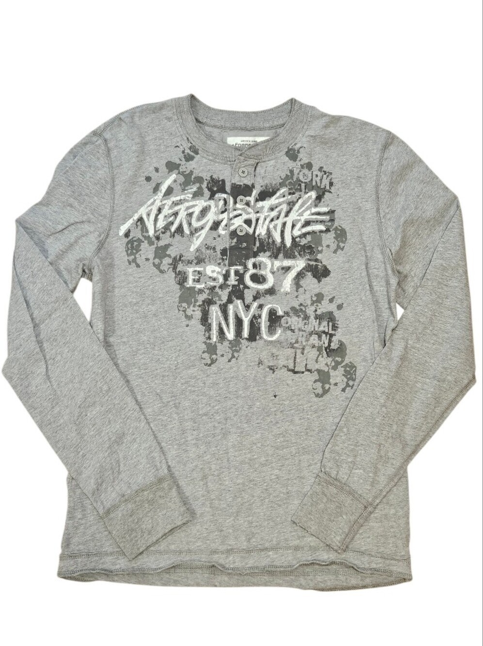 NEW Aeropostale Graffiti Logo Graphic Gray Long Sleeve Men's Tee T-Shirt Large